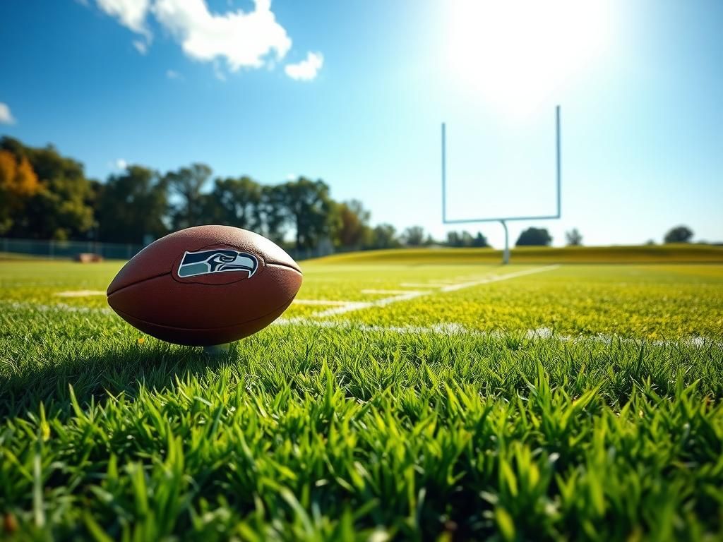 Flick International A football field under a clear blue sky with a football on a tee, symbolizing opportunity and new beginnings.