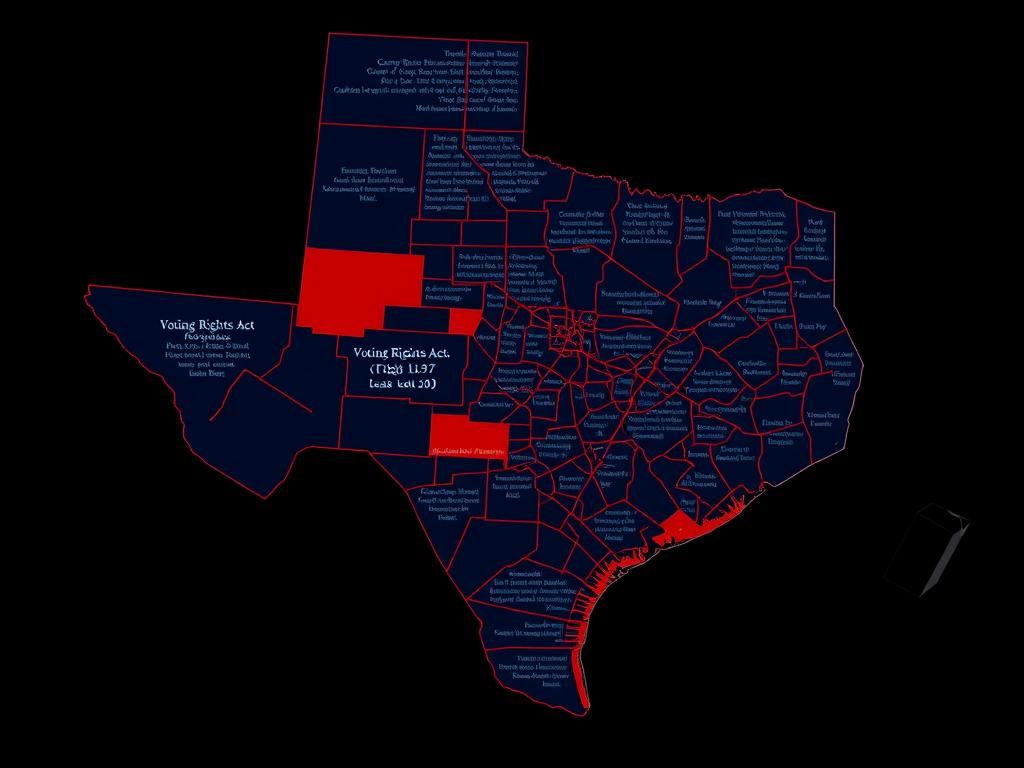 Flick International Complex political map of Texas illustrating congressional districts with bold lines and colors representing race-based gerrymandering.