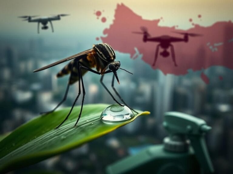 Flick International Close-up of a mosquito on a droplet of water, representing disease spread