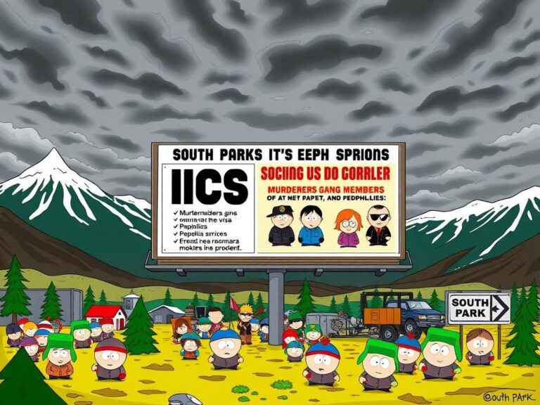 Flick International Colorful satirical illustration from South Park depicting a humorous take on DHS recruitment