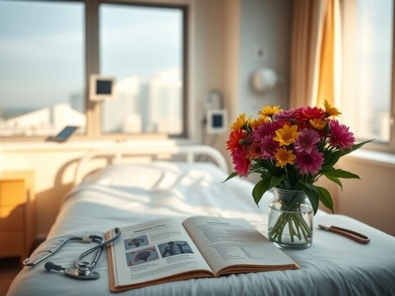 Flick International A serene hospital room showcasing a vibrant bouquet of flowers symbolizing hope and recovery.