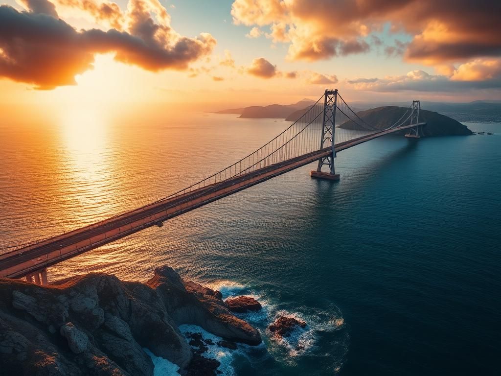 Flick International Aerial view of the new suspension bridge over the Strait of Messina