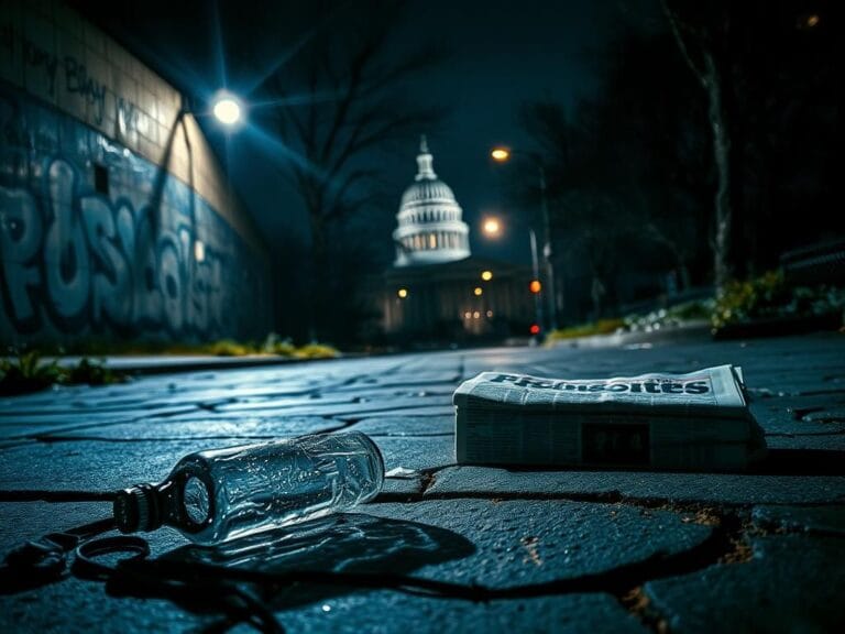 Flick International Dramatic urban scene in Washington, D.C. at night, showcasing crime-related elements