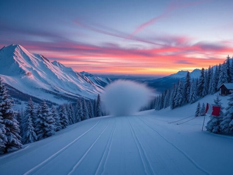 Flick International Scenic winter landscape showcasing US and Canada skiing rivalry
