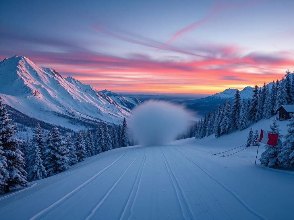 Flick International Scenic winter landscape showcasing US and Canada skiing rivalry