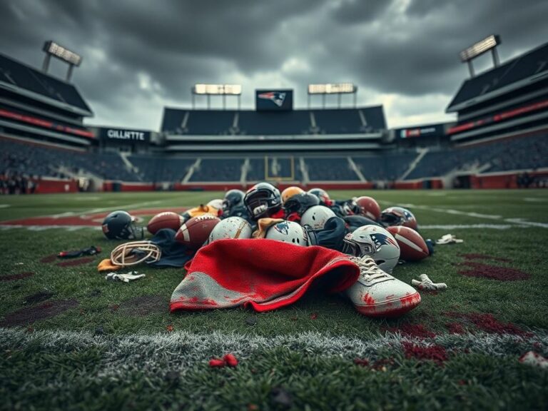Flick International Bloodied towel on a football field at Gillette Stadium after intense practice