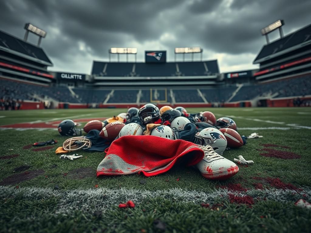 Flick International Bloodied towel on a football field at Gillette Stadium after intense practice