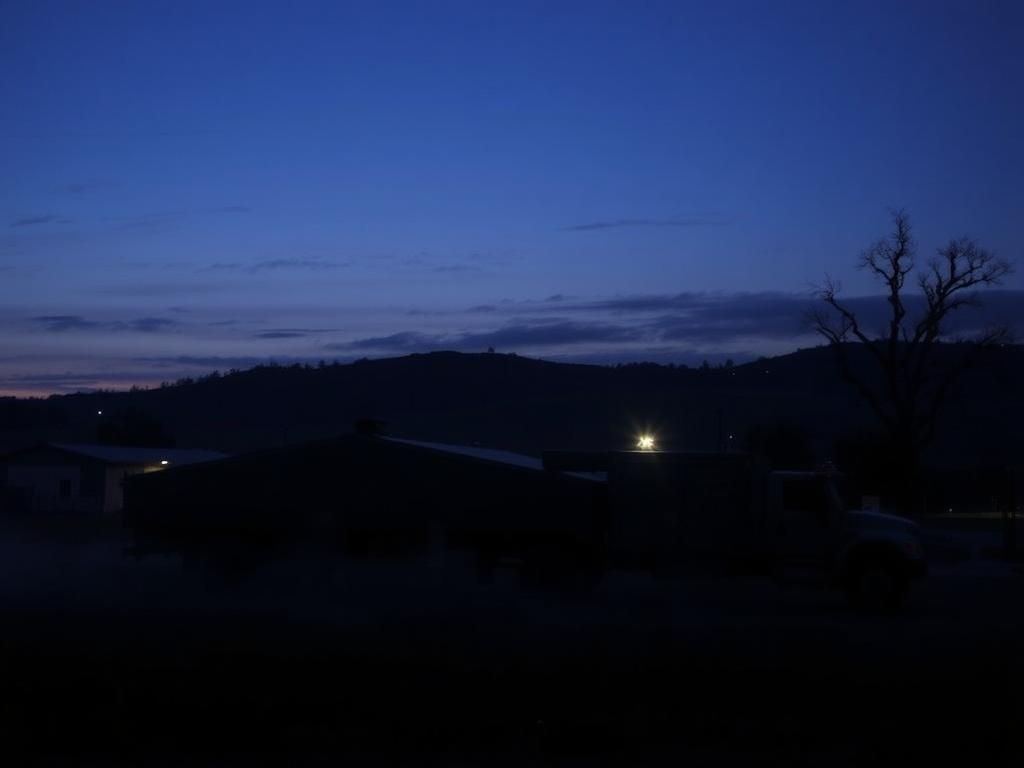 Flick International Twilight view of Fort Stewart military base with silhouetted building and rolling hills