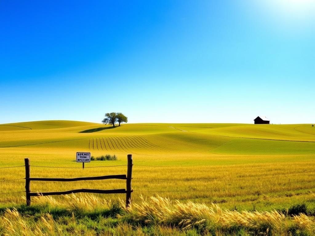 Flick International A serene landscape of rolling farmland with a wooden fence indicating private property rights.