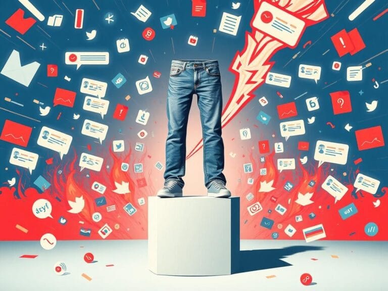 Flick International A stylish pair of jeans displayed against a chaotic social media backdrop