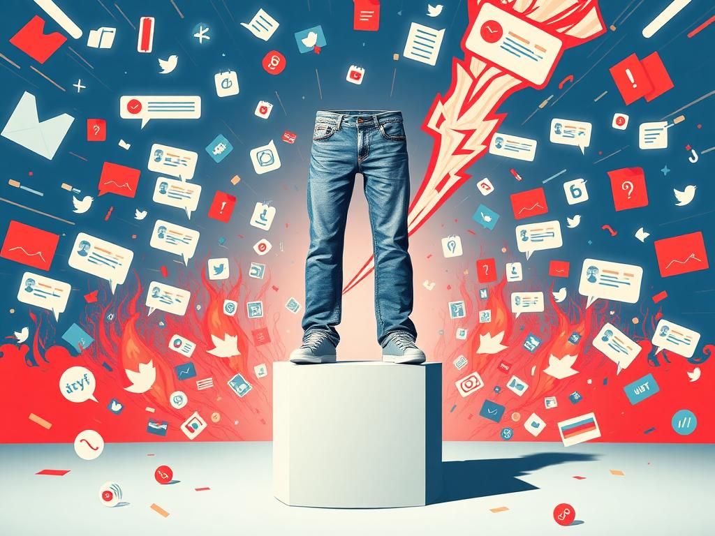 Flick International A stylish pair of jeans displayed against a chaotic social media backdrop