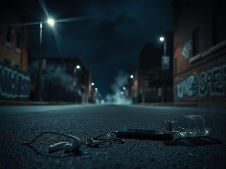 Flick International Dark urban street in Cincinnati at night depicting aftermath of violence