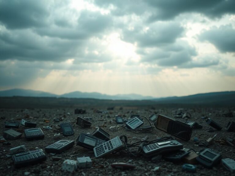 Flick International A desolate landscape in Lebanon showing remnants of shattered pagers and twisted metal