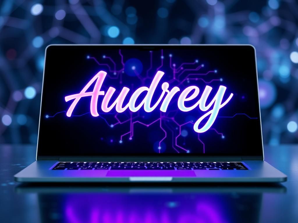 Flick International close-up of a laptop screen displaying the name 'Audrey' written with neural control