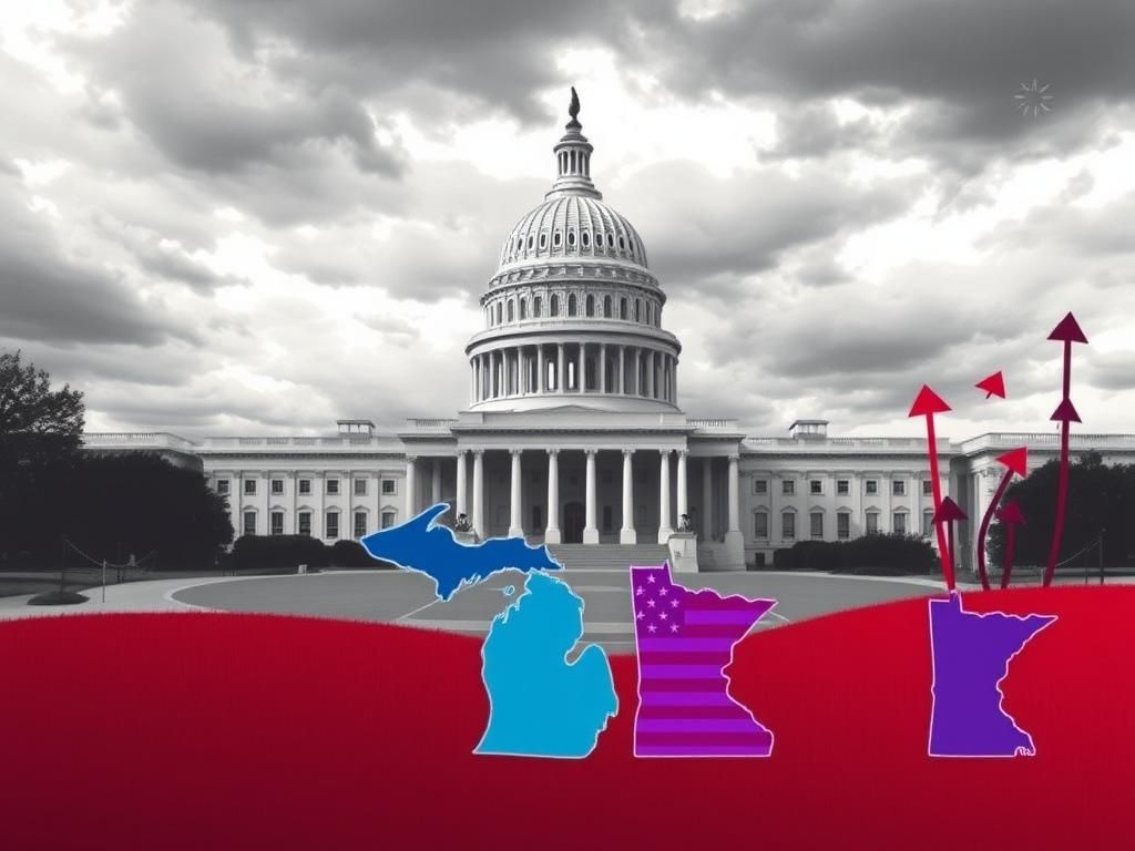 Flick International Abstract representation of a political landscape with U.S. Capitol and state outlines