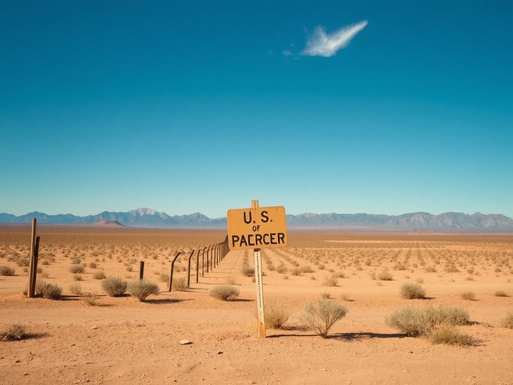 Flick International Serene view of the southern U.S. border with a deserted fence and sunlit desert landscape
