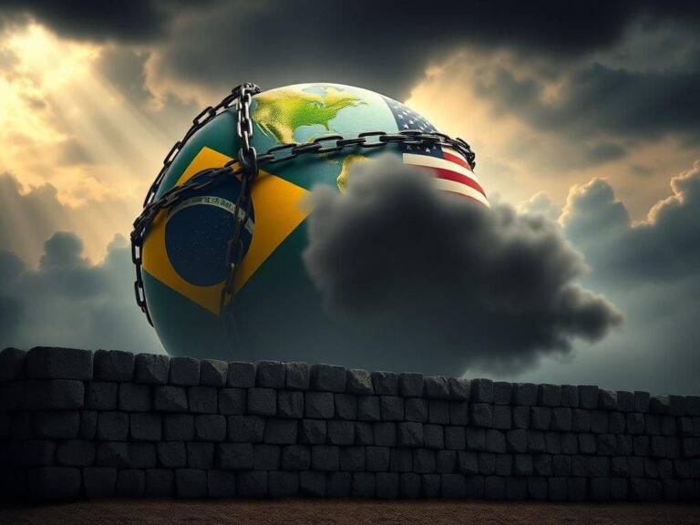 Flick International Dramatic representation of a globe partially covered with chains symbolizing trade tariffs