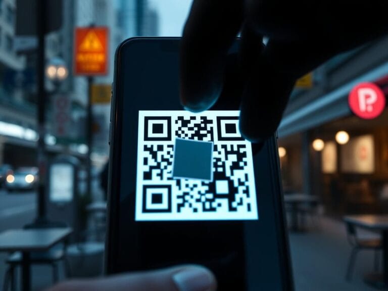 Flick International Close-up of a smartphone displaying a glowing QR code surrounded by urban elements.