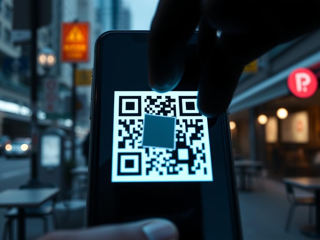 Flick International Close-up of a smartphone displaying a glowing QR code surrounded by urban elements.