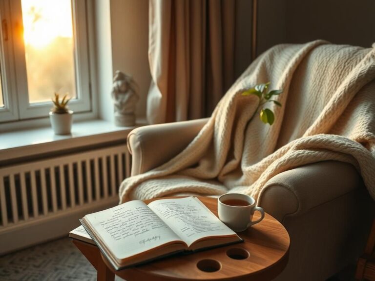 Flick International Serene still-life scene depicting a cozy room setup for self-care and reflection on autoimmune disorders.