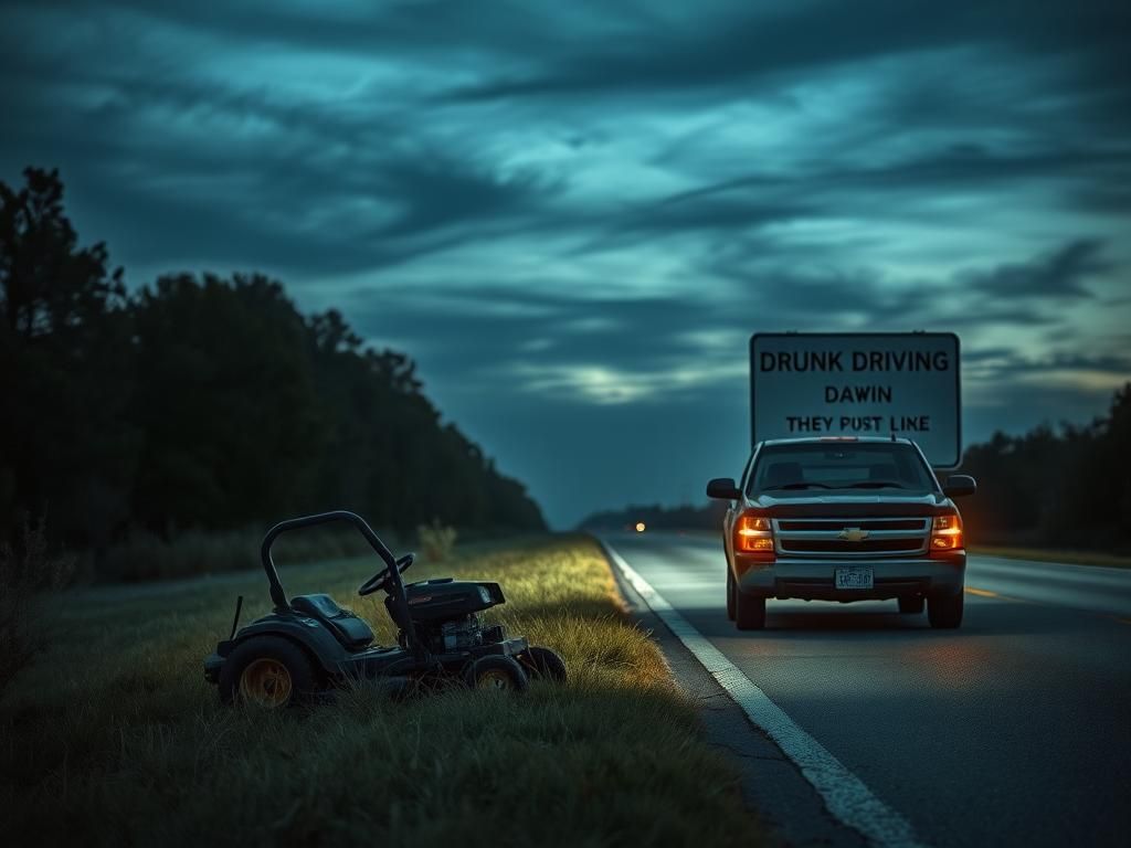 Flick International Abandoned lawnmower at a dimly lit roadside scene in Louisiana, symbolizing a tragic incident.