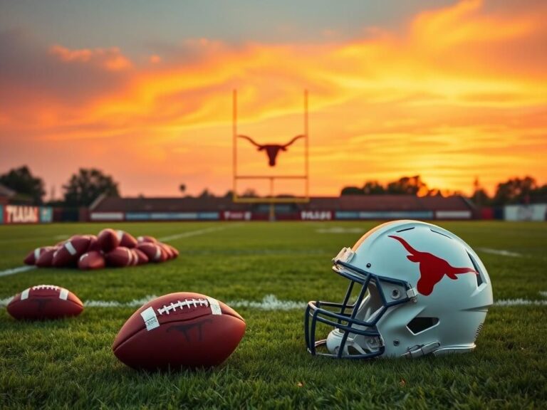 Flick International A vibrant football field at sunset featuring the Texas Longhorns logo