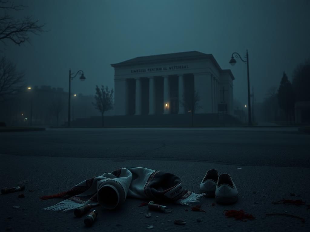 Flick International A somber urban scene depicting scattered items symbolizing loss and conflict