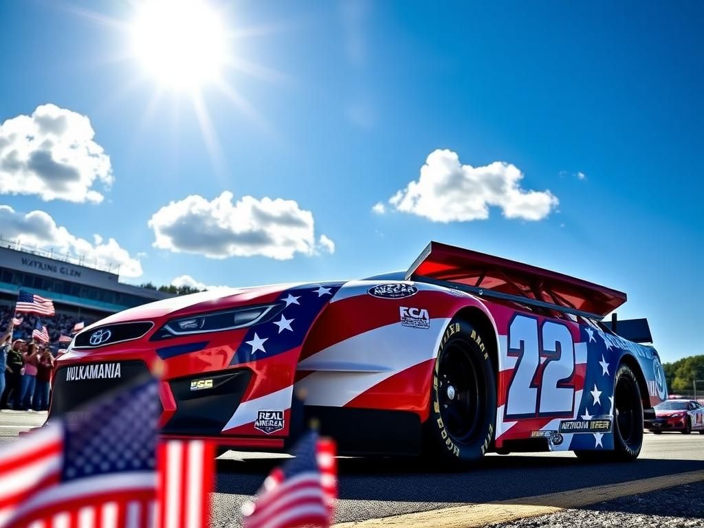Flick International NASCAR race car featuring Hulk Hogan tribute with Real American Beer logo and HULKAMANIA FOREVER decal