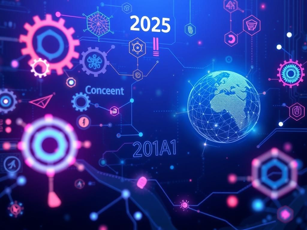 Flick International A digital landscape illustrating AI tools and search algorithms for 2025