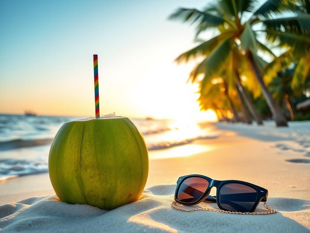 Flick International Jessica Alba enjoying a refreshing coconut drink on the beach in a green bikini