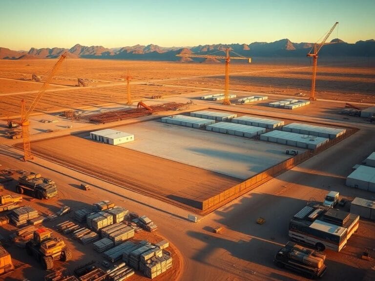 Flick International Aerial view of construction site for migrant detention facility at Fort Bliss, Texas