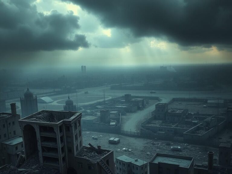 Flick International Aerial view of a damaged urban landscape in Gaza City