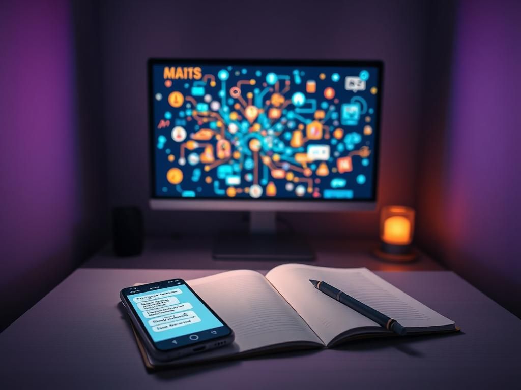 Flick International A serene room with a glowing computer screen displaying colorful AI companion icons