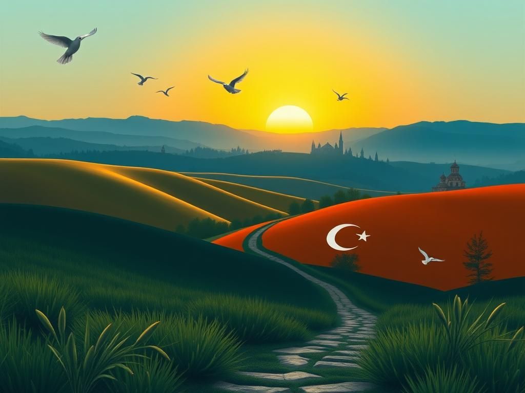 Flick International Symbolic landscape of Nagorno-Karabakh with Armenian flag and Azerbaijani cultural elements