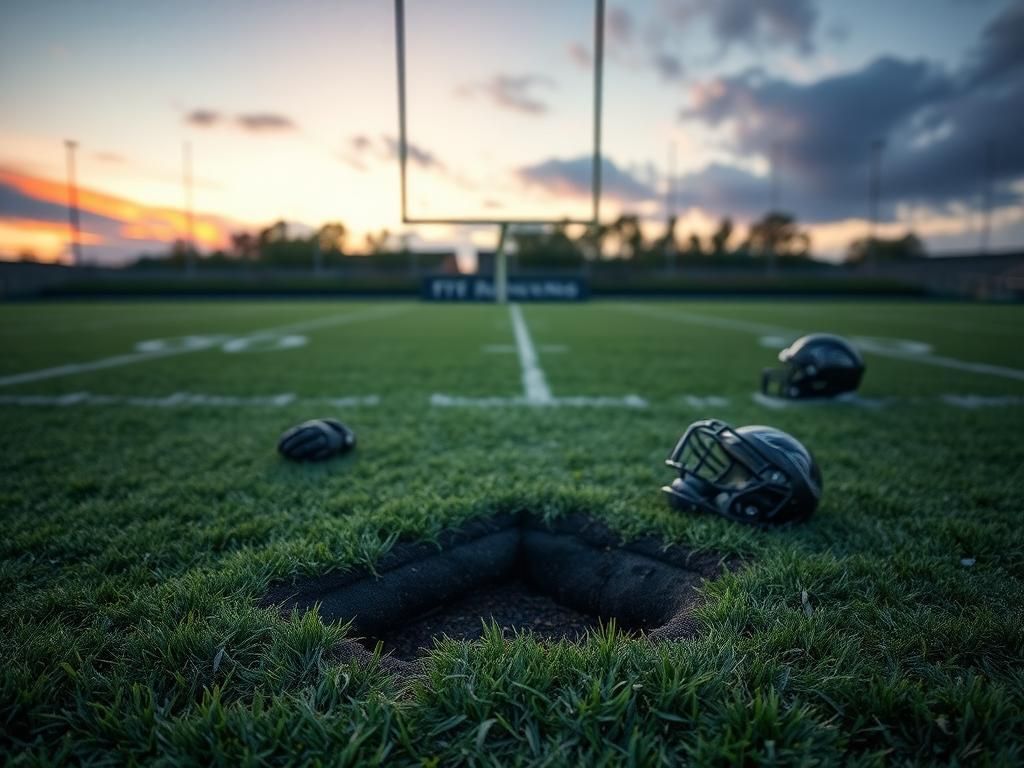 Flick International Close-up view of a torn football field symbolizing injury