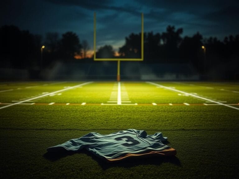 Flick International Shadow of an injured player's jersey on a twilight football practice field