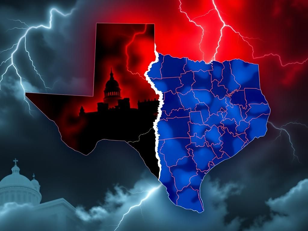Flick International Abstract representation of a Texas map showing division between red and blue states