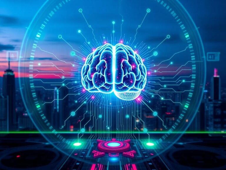 Flick International Abstract representation of artificial intelligence with a glowing digital brain and neural networks