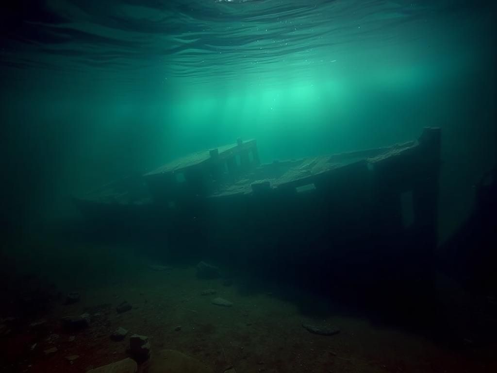 Flick International Submerged Civil War-era shipwreck of the L.W. Crane in a murky river