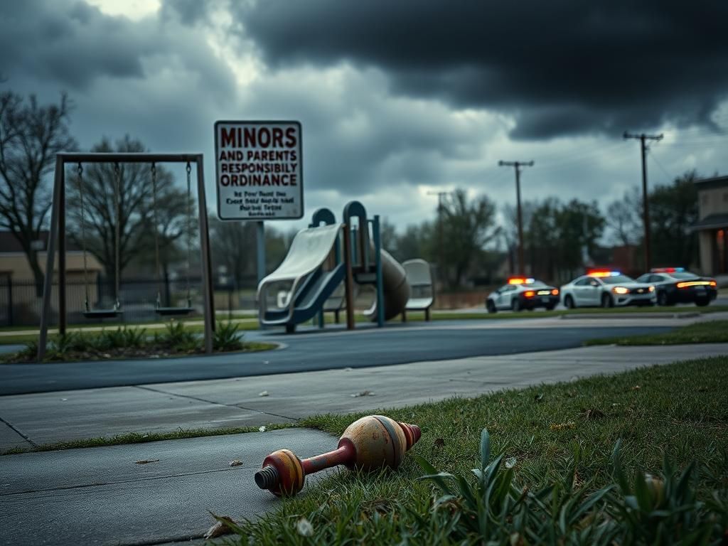 Flick International deserted playground in Gloucester Township, showcasing neglected swings and overgrown slide