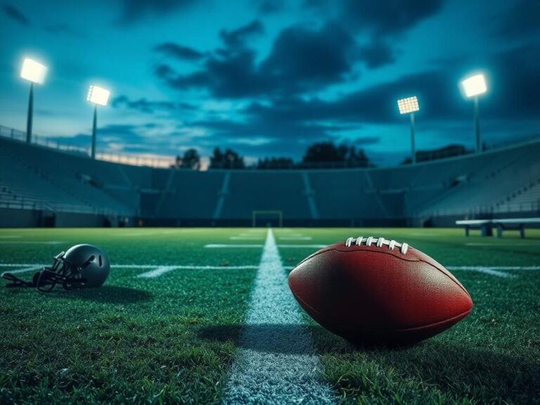 Flick International Scene of an empty football field with floodlights under a twilight sky after Morice Norris' injury
