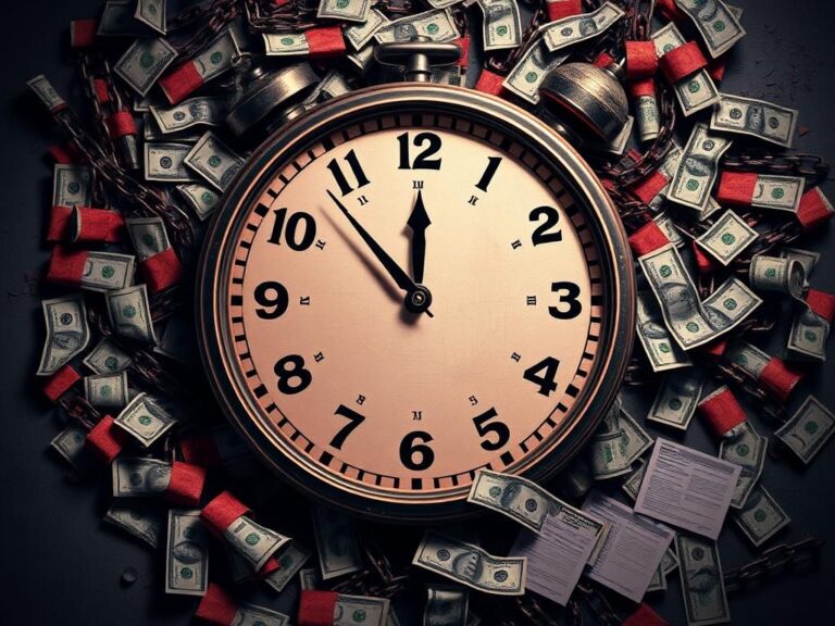 Flick International Dramatic depiction of the U.S. national debt nearing $37 trillion with a racing clock and crumbling dollar bills