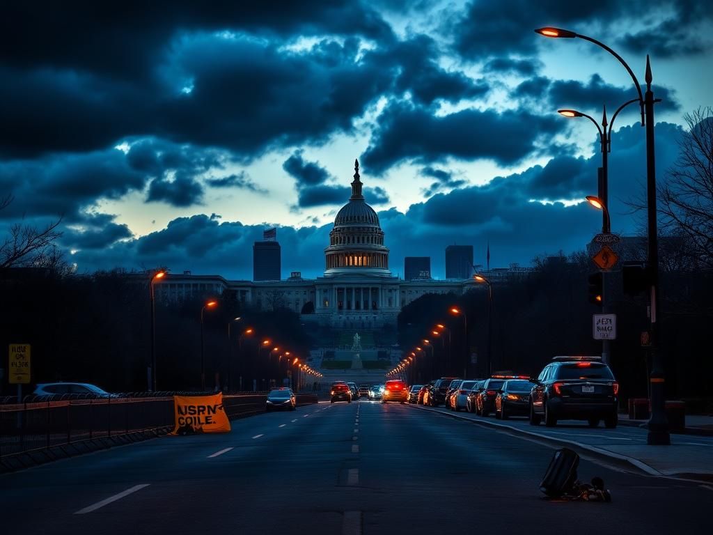 Flick International Dramatic urban scene of Washington, D.C. at dusk with key landmarks visible