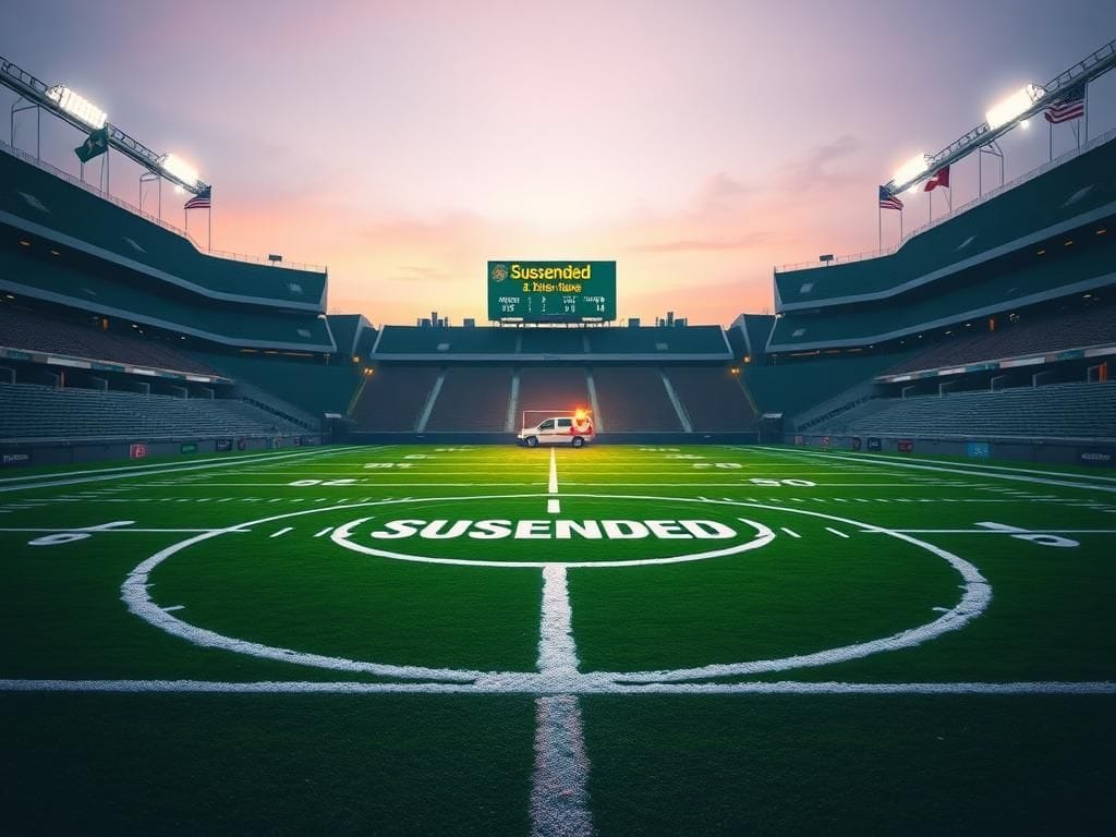 Flick International Players gathered in prayer at the center of an empty football field after Morice Norris's injury