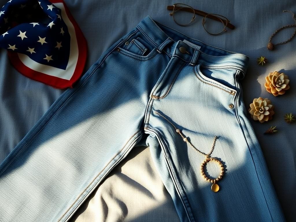 Flick International Close-up of stylish blue jeans on textured denim background