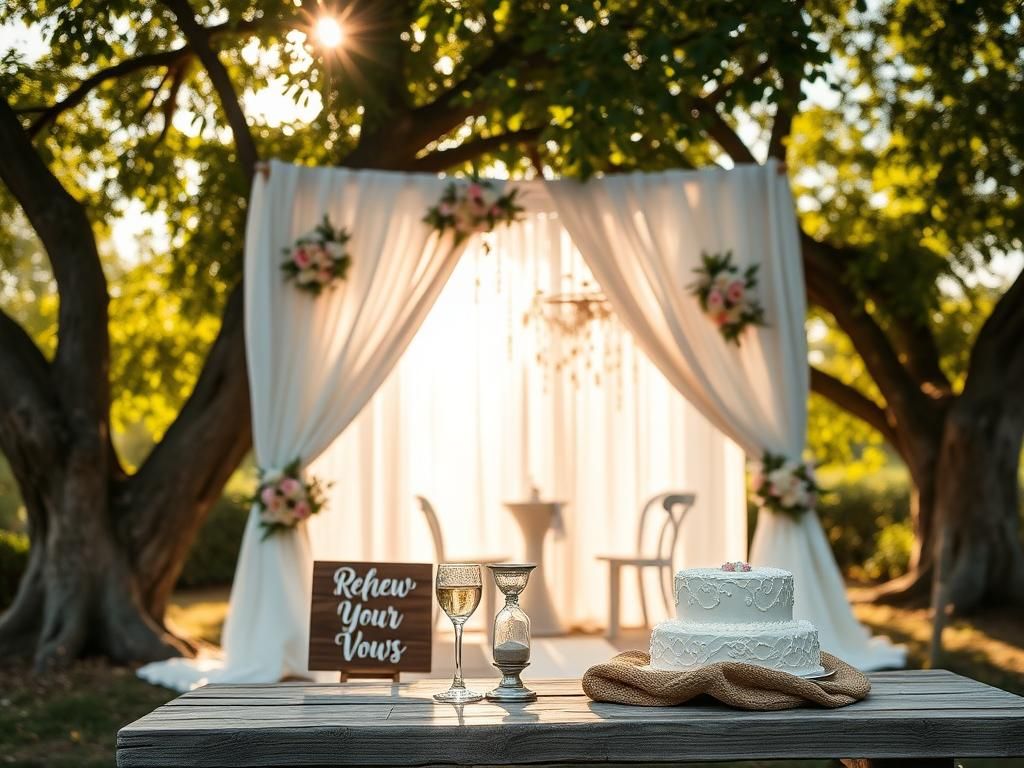 Flick International Cozy outdoor wedding ceremony setup under a leafy tree canopy