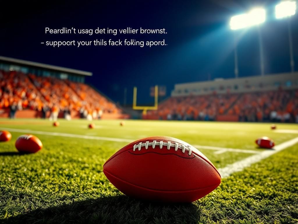 Flick International A vibrant football field with a football resting on the turf under bright stadium lights