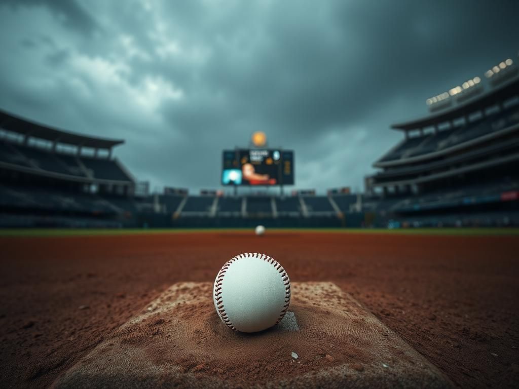 Flick International Empty pitcher's mound with baseball and worn-out bases symbolizing missed opportunities in a Yankees game