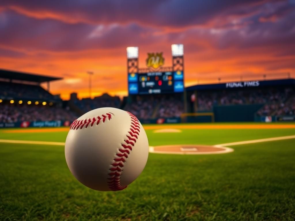 Flick International A close-up of a baseball glistening under stadium lights during a dramatic play in a Brewers game.
