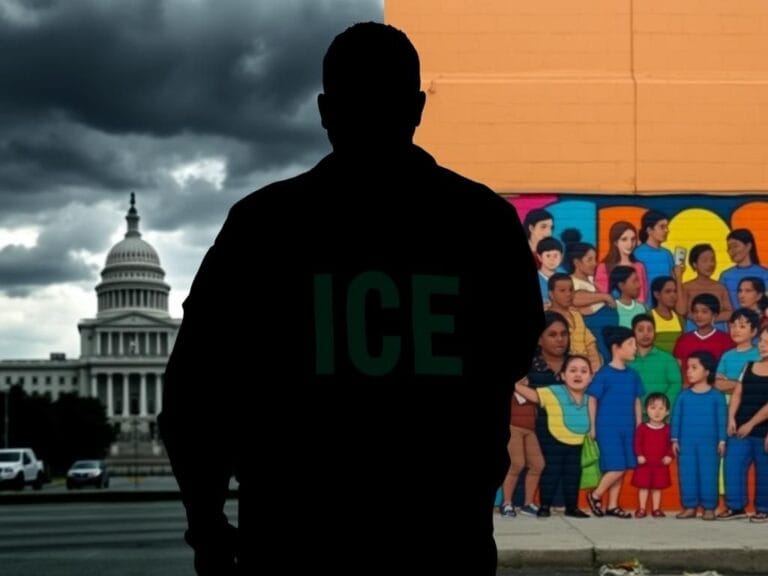 Flick International A split-screen image contrasting ICE authority with community unity